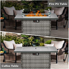 Vakollia Propane Fire Pit Table,44 Inch 55000 BTU Outdoor Gas Fire Pit Rectangular with Glass Wind Guard for Outside Patio Deck (Gray-Aluminum Top)