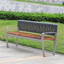 GRFIT Outdoor Bench Stainless Steel Bench for Outdoor Garden, Wooden Chair Surface, for Balcony, Terrace, Leisure, Back for Sitting Garden Bench (Small)