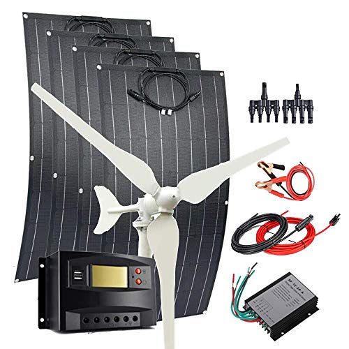 500W Solar Panel Wind Turbine Kit: 100W Wind Turbine Generator + 4pcs 100W Flexible Solar Panel(Bump Surface) + Wind Controller + Solar Charge Regulator + Extension Cables