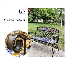 BENGAOTH-O Outdoor Benches, Mexican Style Outdoor Bench, 41.3" Double People Garden Leisure Bench, Metal Frame and Hand Painted Ceramic Seats, for Patio Yard Park Balcony,for Patio,Park,Lawn
