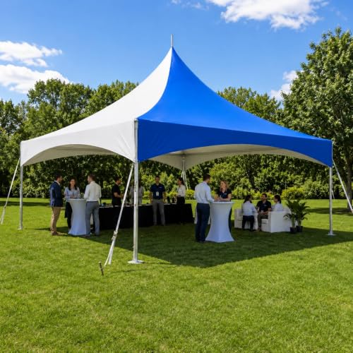 TentandTable 20' x 20' Premium High Peak Frame Party Tent, White & Blue Top