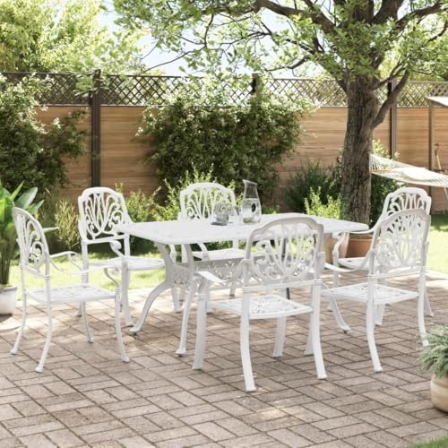 DYRJDJWIDHW Outside Chairs,Balcony Chairs,Apartment Furniture,7 Piece Patio Dining Set White Cast AluminumSuitable for Patio, Garden, Gazebo Low