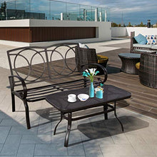 ReunionG 2 Pcs Patio Outdoor Loveseat Set, 2 Person Bench and Coffee Table, Steel Frame Sofa Set with Cushion, for Porch Yard Garden Outside, Loveseat Outdoor Furniture Set