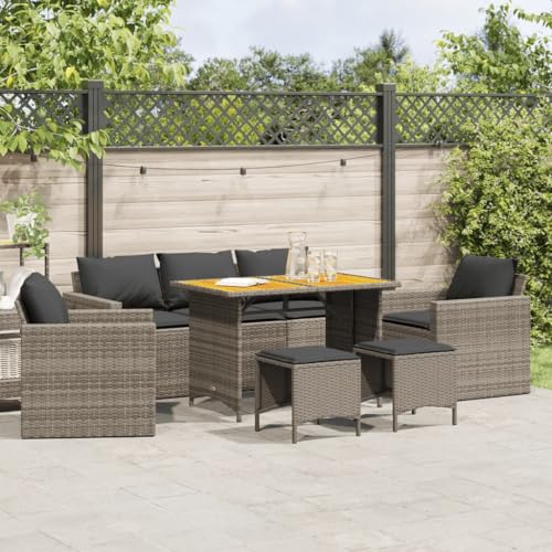 Garden Sofa Set Grey, 6-Piece Outdoor Patio Furniture Set with Table, Weather-Resistant PE Rattan & Steel Frame, Modular Sectional Sofa for Backyard, Balcony, Garden, Includes Thick Cushions