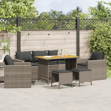 Garden Sofa Set Grey, 6-Piece Outdoor Patio Furniture Set with Table, Weather-Resistant PE Rattan & Steel Frame, Modular Sectional Sofa for Backyard, Balcony, Garden, Includes Thick Cushions
