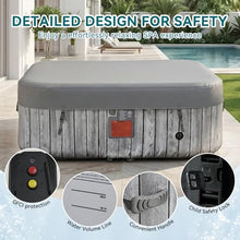 SunSwell 73" Inflatable Hot Tub 4-6 Person, Square Outdoor Spa, Gray