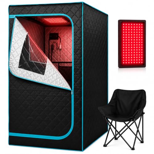 AURGOD Portable Infrared Sauna for 1 Person, Red Light Therapy Full Size Home Sauna Box with Premium Dry Heating, Remote Temperature Control, Heated Foot Pad & Reinforced Folding Chair