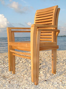 TeakStation Qty 4 - Mas 100% Grade-A Teak Wood Stacking Dining Arm/Captain Chair #TSDCARMS4