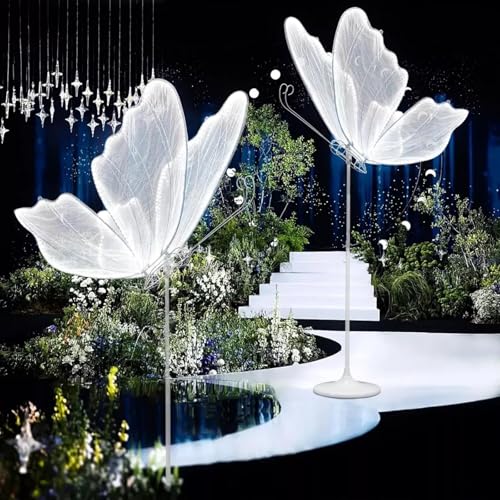 XOOFMASS LED Butterfly Set of 2, Glowing Butterfly Wedding Decoration, Butterfly Floor Lamp, Wedding Dance Floor Props, Decoration LED Lamp for Wedding Birthdays Party Receptions,Silver,140cm/55.1in