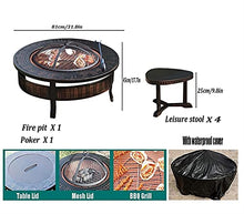 Fire Pits Outdoor 32-inch Campfire Pit Stool Set, Burning Fire Bowl, Grill with Mesh Spark Sieve Cover Grate Poker