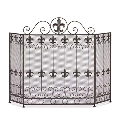 EliteBloom Fireplace Guard Screen, Wrought Iron Fire Safety Partition, American Black Decorative Spark Cover for Living Room, Embedded Mantelpiece Heating Guardrail,