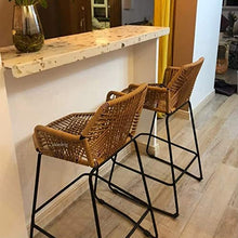 LASEVE Bar Stools Bar Stools Dining Chair Metal Bar Stools Rattan Counter Stool with Black Metal Frame Simple Style High Bar Stool Wicker Stool Dining Chair for Kitchen Pub Café Counter Outdoor Isla