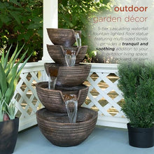 Alpine Corporation TZL101 Outdoor Floor 5-Tiered Bowl Fountain with LED Lights, Tiered Bowls Waterfall Fountain 34", Bronze