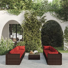 VIHHQGC 9 Piece Garden Lounge Set Brown Cinnamon Red Adjustable Modular Design Weather-Resistant PE Rattan Steel Frame Comfortable Polyester Cushions Easy Maintenance Outdoor Patio