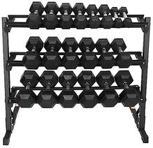 Signature Fitness 550LB Rubber Coated Hex Dumbbell Weight Set with 3-Tier Storage Rack Black