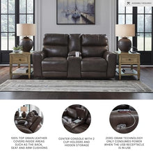 Signature Design by Ashley Leather Power Reclining Loveseat with Console