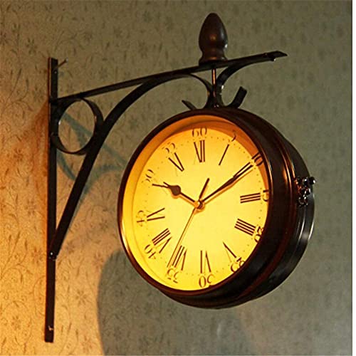 saditesdk Wall Clock, Vintage Double Sided Wall Clock, European Quartz Silent Needle Garden Indoor Outdoor Hanging Decoration Clocks，