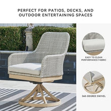 Signature Design by Ashley Seton Creek Cottage Nuvella Weather Resistant Fabric Outdoor Swivel Dining Chair with Cushion, Set of 2, Light Brown & Light Gray