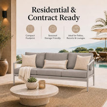 Golden Flame Outdoor Sofa, Modern 3-Seat Patio Couch with Powder-Coated Aluminum Frame, Woven Olefin Rope Back, Sunbrella Deep Seating Cushions - Slate Frame, Canvas Charcoal Fabric