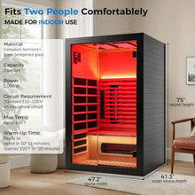 Gollense Infrared Sauna with 660 & 850nm Red Light Therapy, 2 Person, Black