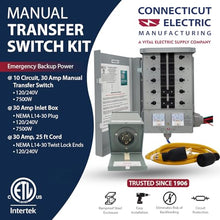 Connecticut Electric EmerGen Backup Power Manual Transfer Switch Kit 30 Amp, 25 Foot Cord, 10-Circuit, 7500 Watts, EGS107501G2K25 for Portable Generator (with 25 FT Generator Cord)