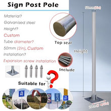 WLCGYD Heavy Duty Shade Sail Poles, Sign Posts Metal with Square Babse for Patio Deck Playground Backyard, Slow Paddle Reflective Stop Slow Sign Pillar(50mm/2in,2.5m/8.2ft)