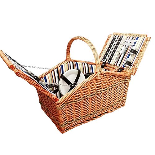 qiuqiu Wicker Picnic Basket with Tableware,Outdoor Shopping Basket, Durable Handle and Insulation Compartment, Suitable for Family Camping and Outdoor Picnic