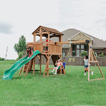 Backyard Discovery Sterling Point Cedar Swing Set with Green Wave Slide & Climbing Wall