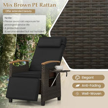 ORALNER Patio Reclining Wicker Chair, Outdoor Rattan Chaise Lounge Recliner with Adjustable Backrest & Footrest, Flip Side Table and Soft Cushions, for Backyard, Porch, Lawn, Poolside (2, Black)