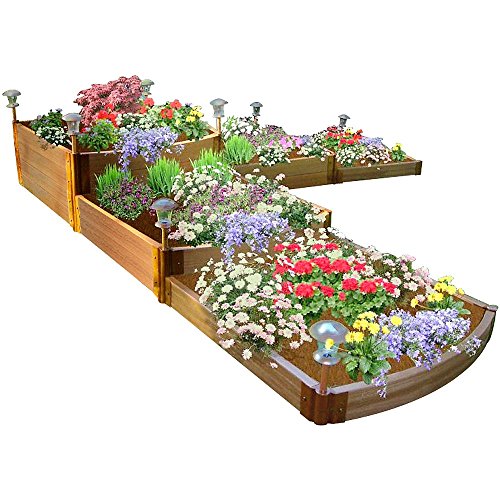 Frame It All Classic Sienna Raised Garden Bed Split Waterfall Tri-Level 12' x 12' x 22” – 2” Profile