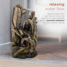 Alpine Corporation 40" Tall 4-Tier Rainforest Tree Trunk Waterfall Fountain with LED Lights, Outdoor Garden, Patio, Yard, and Porch Water Feature Decor