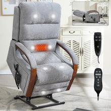 WEALTHOUSE Power Lift Recliner Chair with Massage Heat, Dual Motor Stand Assist Seating, Adjustable 45-180 Degree Backrest Footrest, Remote Control, Wood Armrests, Side Pockets (Gray,Chenille)