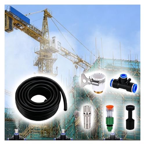 ERRULAN Dust Suppression Misting System Kit for Industrial Construction, Spray Fogging System with Adjustable Nozzles, Versatile Site Fence Sprinkler System