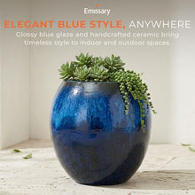 Emissary Home and Garden 16in. L x 16in. H Blue Stoneware Spherical Planter with High-fire Treatment (Set of 1)