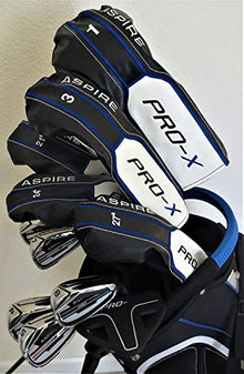 Power X Golf Mens Complete Golf Set - Custom Made Clubs for Tall Men 6'0"- 6'6" Ti Driver, 3 Wood, 3, 4, 5 Hybrids, Irons, Sand Wedge Putter, Stand Bag Regular Flex Blue/Black/White