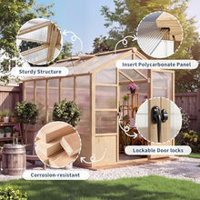 Wooden Greenhouse Kit with 4mm Polycarbonate Panels & 2 Adjustable Ventilation - Heavy Duty Wood Large Outdoor Greenhouse with Lockable Door for Garden, Backyard, Patio, Lawn Walk-in Green House