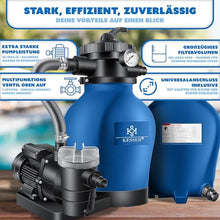 KESSER® Sand Filter System for Pool up to 60,000 L, 10,200 L/h, 400 W Pump, 20 L Tank, 7-Way Valve with Pressure Indicator with 800 g Filter Balls, Pool Filter 10 m³/h with Adapter Diameter 32-38 mm