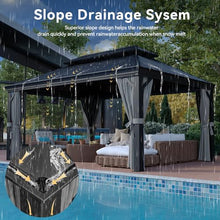Aoxun 12' x 16' Permanent Hardtop Aluminum Gazebo with Double Roof, Curtains & Netting Gray