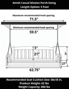 Amish Casual Heavy Duty 800 Lb Mission Treated Porch Swing with Hanging Chains (5 Foot, Unfinished)