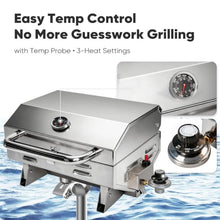Boat Grill with Rod Holder Mount, Large Cooking Area for 4-5 People, Thickened 304 Stainless Steel, 3-Min Setup, Fast and Even Heating, Easy to Clean, Portable for Marine & Land Use, 1 Year Warrnaty