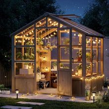 CABIHOME 8x10ft Wooden Walk-in Greenhouse with Polycarbonate Panels