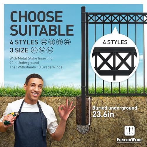 Fencer Wire Heavy Duty Flat Top X-Pattern Decorative Fence Gate Black 5FT x 4FT, Pack of 5