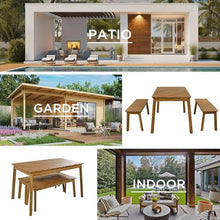HOXURY Acacia Wood Outdoor Dining Set with 2 Benches – Durable Picnic Table for Patio, Garden & Indoor Use – Natural Finish, Adjustable Feet, Easy Assembly