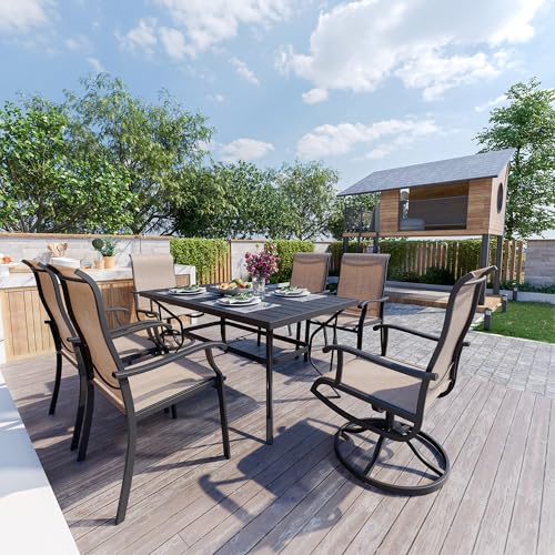 Pamapic 7-Piece Patio Dining Set with 2 Swivel Chairs & 4 Regular Chairs Beige
