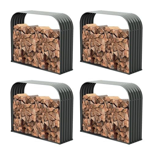 A ANLEOLIF Outdoor Firewood Rack, Trio Gray 4-Pack with Corrugated Roofs