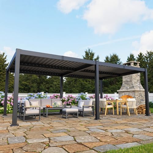 RoyalCraft 12' x 20' Louvered Pergola, Heavy-Duty Aluminum Outdoor Pergola, Metal Hardtop Gazebo with Adjustable Roof for Patio, Deck, Garden, Yard