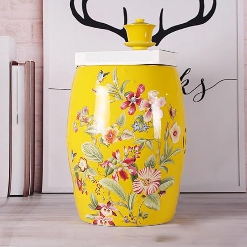 LINKIO Garden Stool Decorative Garden Stool, Ceramic Drum Seat with Birds and Flowers, Indoor Outdoor Patio Side Table Ottomans(C)