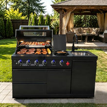 65" Modular Outdoor Kitchen Island,4-Burner 72,000 BTU Stainless Steel Propane Grill with Side Burner,Infrared Burner,Sink,and Granite Countertop.Gas Grill for Backyard & Patio BBQ.