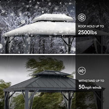Sunjoy Hardtop Gazebo 10x12 ft Outdoor Patio Aluminum Frame with Solar Panel and Netting Black