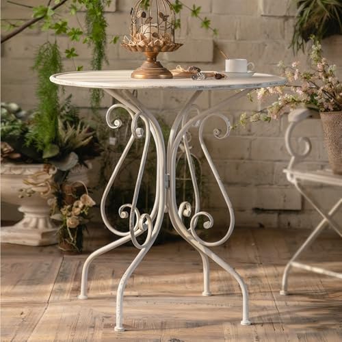 Dexinhdh Round Wrought Iron Coffee Tables, Creativity Outdoor Side Table with Iron Table Legs & Large Storage Tabletop, Anti-Rust Bistro Tables for Patio Yard Garden Living Room(B)